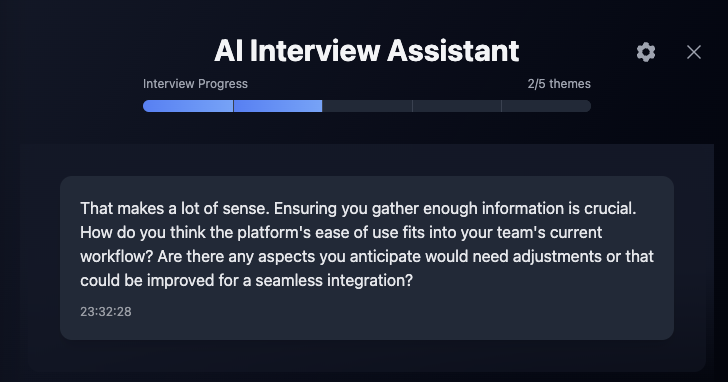 AI-moderated interview conversation with intelligent follow-up questions